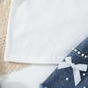 Baby Girls 2-Piece Outfit, Ribbed Ruffle Neck Top and Embellished Denim Shorts