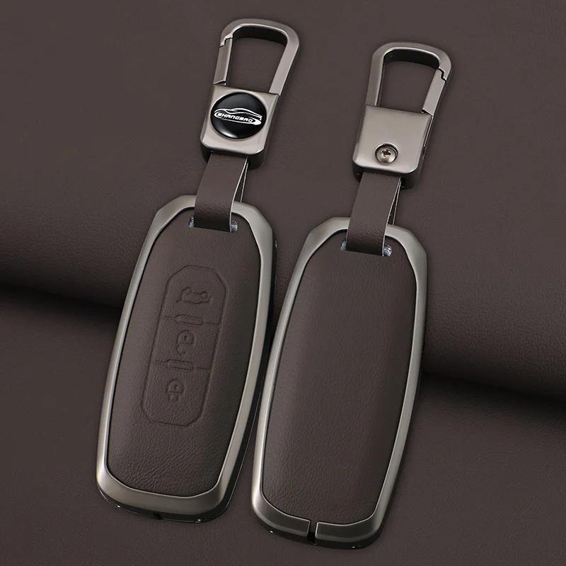 Interior Mouldings 3 Buttons Zinc Alloy Leather Car Key Case Cover Shell For Ford Territory 2019 - 2024 Protection Keychain Auto