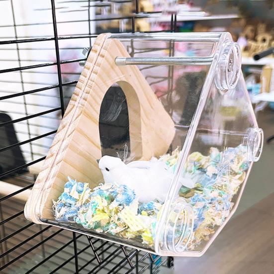 Yousheng Bird Nest Transparent Wood Bird House with Perch Easy Installation Hanging Bird Nesting Box Bird Cage Accessories