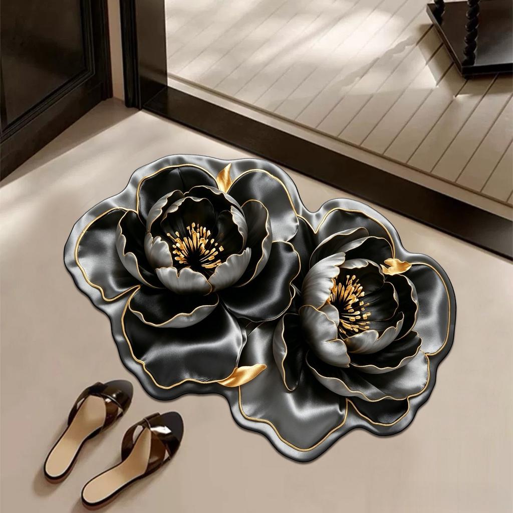 3D Visual Flower Floor Mat, Household Diatomite Bathroom Floor Mat, Entrance Door Mat, Bathroom Water-absorbing Foot Mat