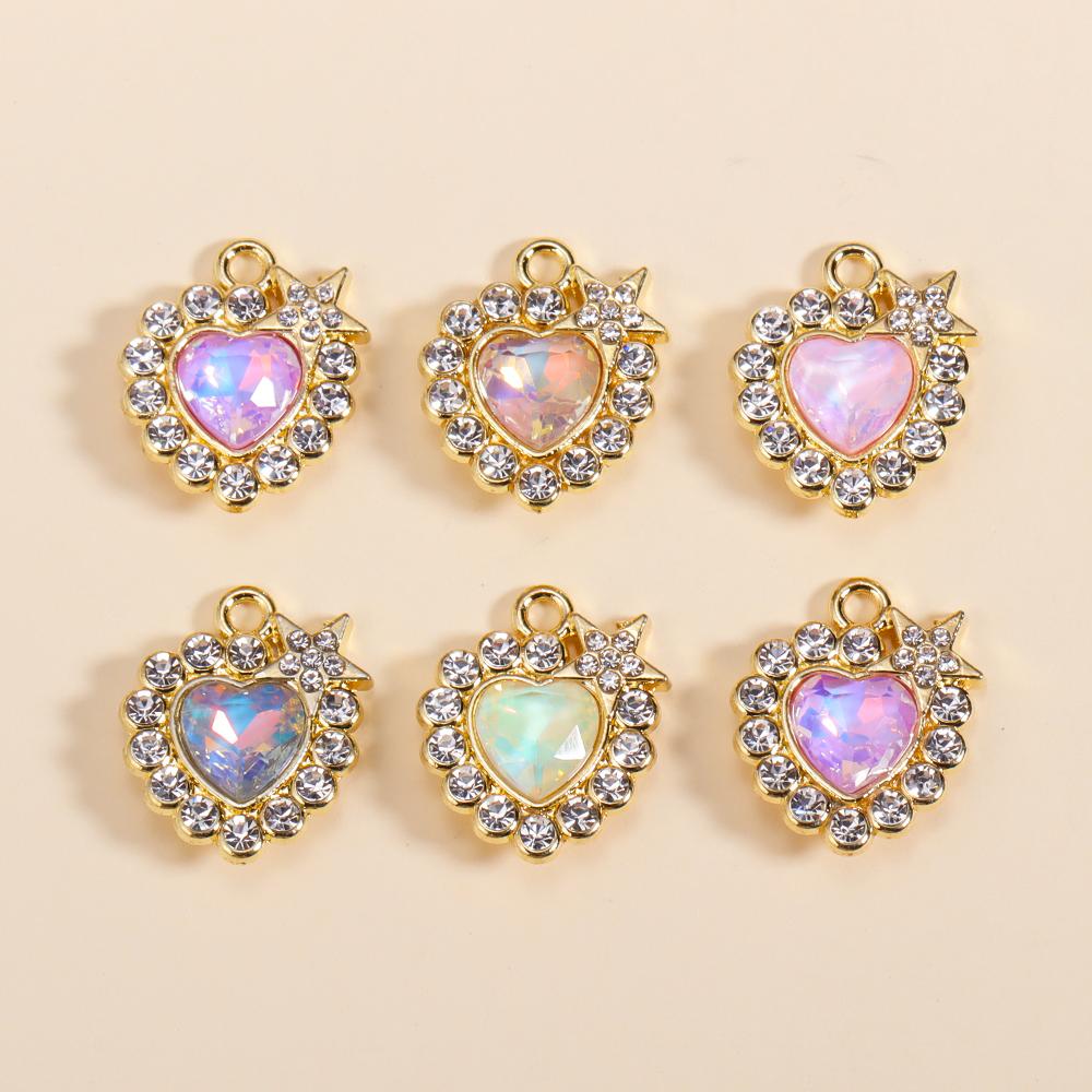 10Pcs Multicolor Crystal Peach Heart Charms For Women Girls Jewelry Making DIY Sweet Romantic Love Heart Pendant Necklace Crafts