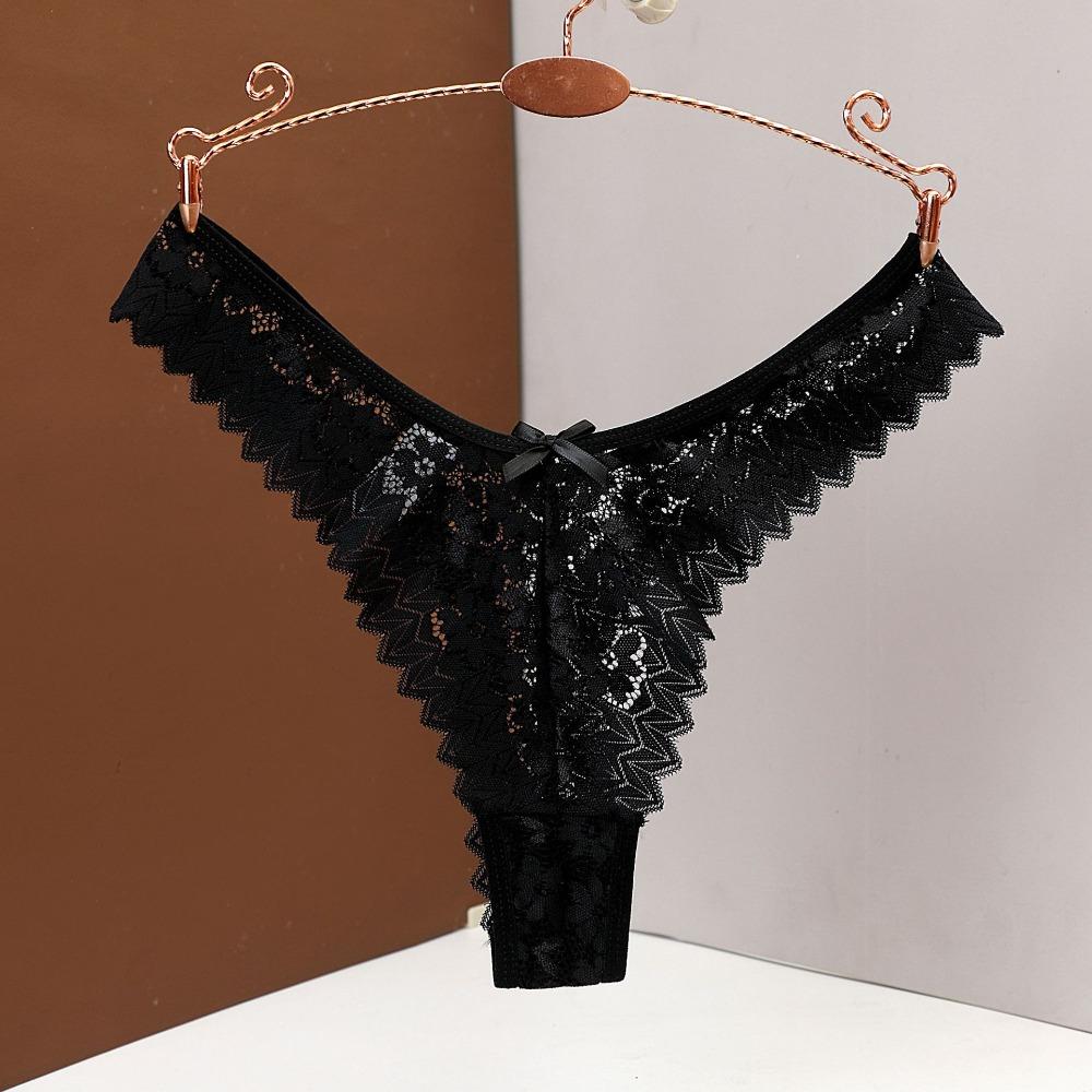 Breathable Bow Flower Lace Seamless Thong Transparent Mid Waist Underwear for Women Hollow Panties Mesh Lace Briefs Girl