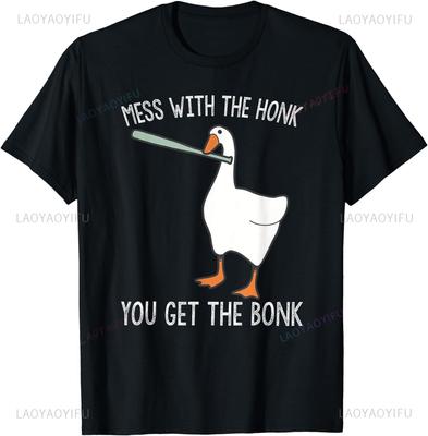 RePaLY Vintage Art Goose Animal Mess with The Honk You Get The Bonk TShirt Woman Man Summer Cotton Printed Tshirt Streetwear
