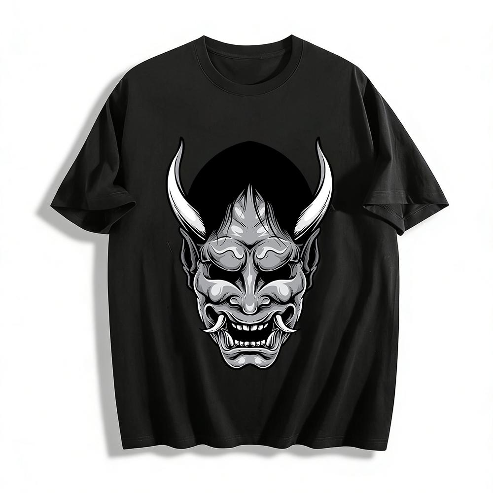 

Japanese Hannya Oni Print Trendy Loose Casual Short Sleeve T-Shirt Pure cotton T-shirt XXS