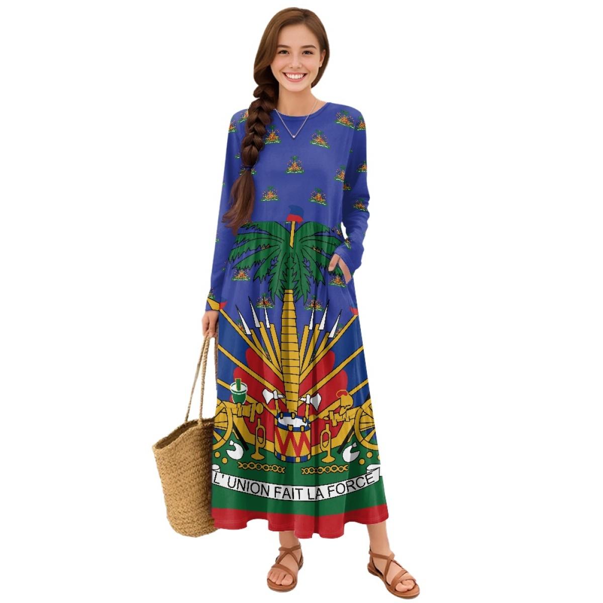 Women Long Sleeve Casual Dress Patchwork Hem Design Loose Comfort Midi Dress S
