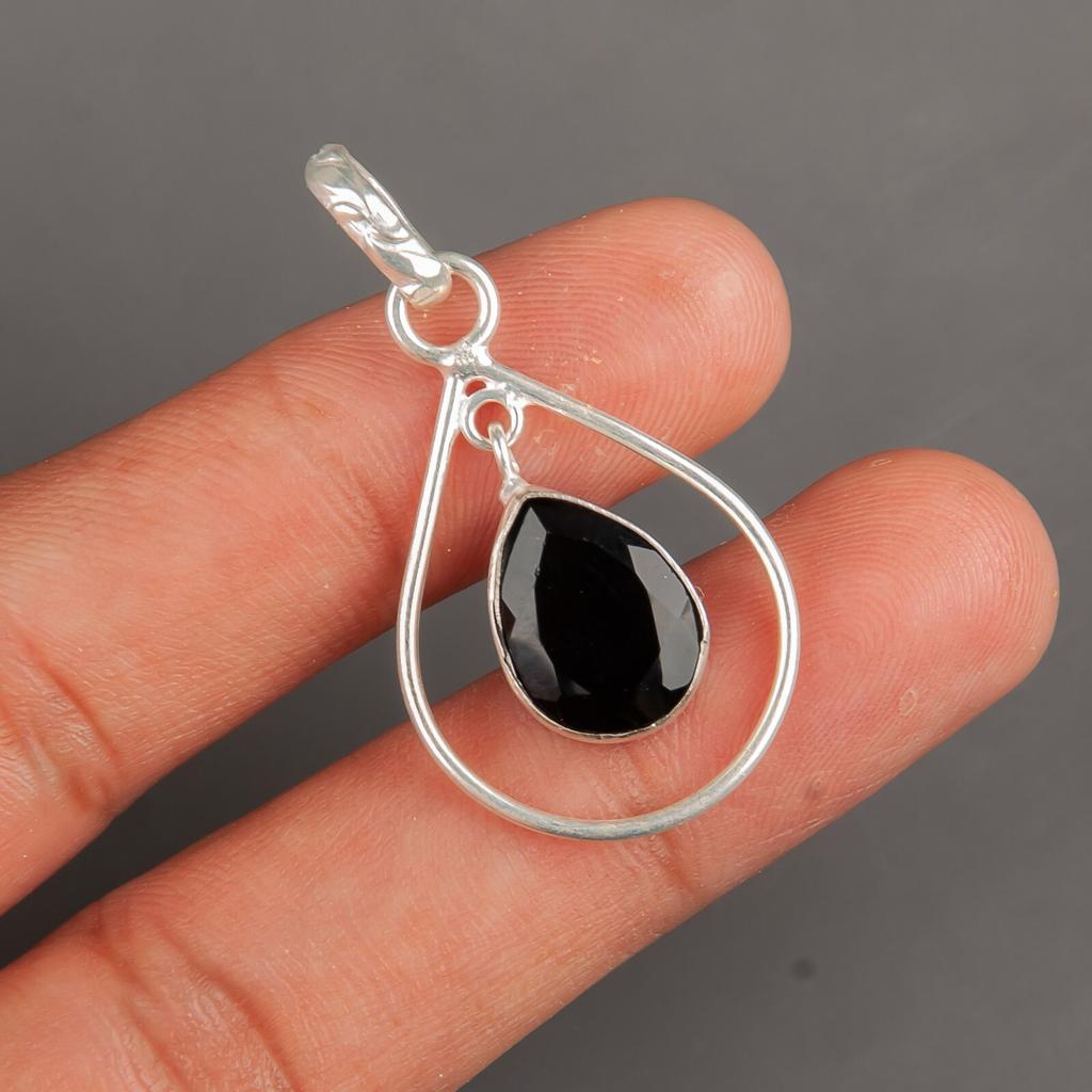 Rare Black Onyx Gemstone 925 Sterling Silver Jewelry Handmade Bohemian Pendant PP-3-13