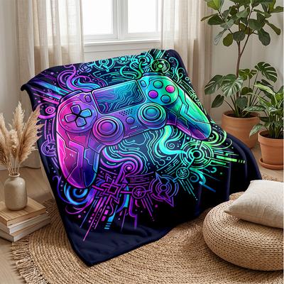 Futuristic Neon Game Controller Theme Blanket Lightweight Warm Flannel Blanket Decorative Throw Blanket for Home Decoration