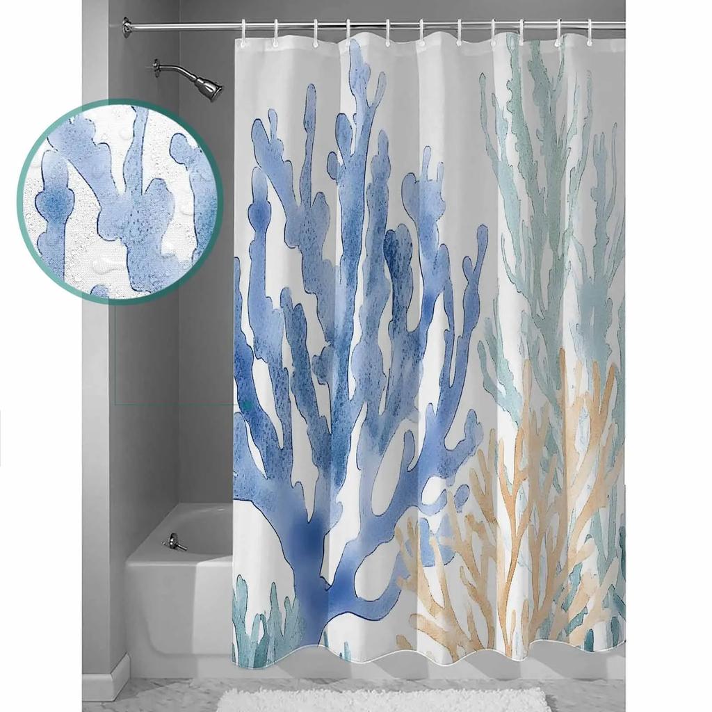 Blue Watercolor Coral Shower Curtains Waterproof Bath Curtains Home Decor Modern Luxury Bathroom Curtain