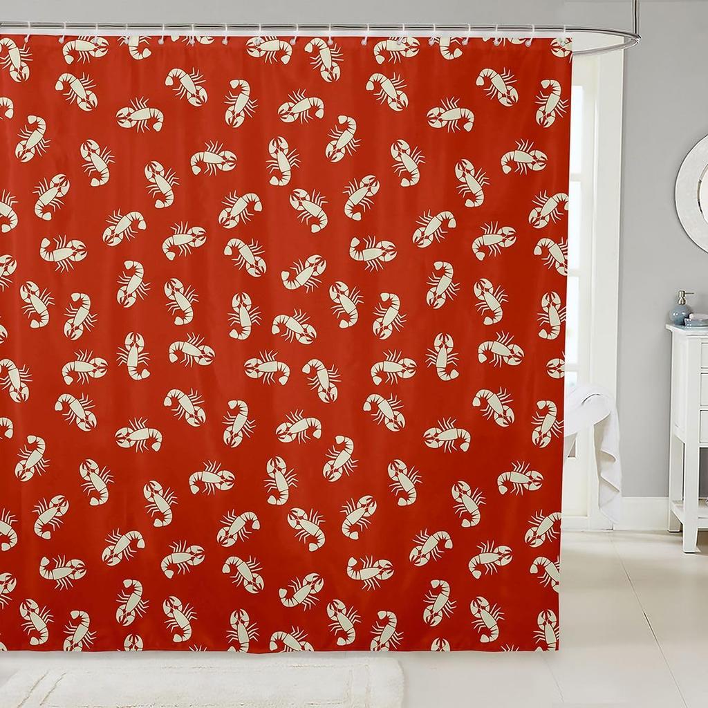 Nautical Lobster Pattern Waterproof Shower Curtain 180X180Cm - Funny Marine Theme Fabric Bath Curtain For Kids & Adults