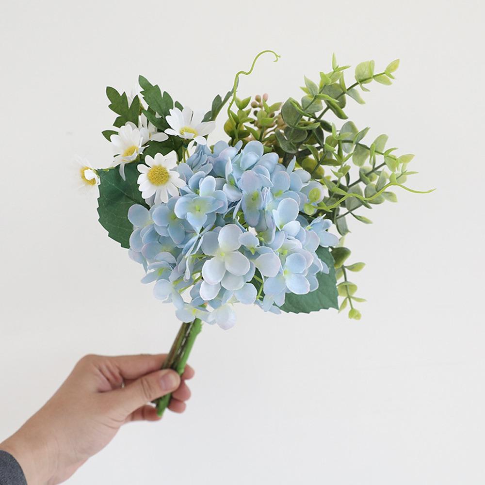 

Realistic Artificial Hydrangea Eucalyptus Bouquet Luxury Fake Flower Holiday Party Wedding синий