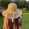 Foldable Lace Edge Sun Hat Woman Summer Straw Hat Handwoven Cute Bow Sunshade Hat for Vacation Beach Cap