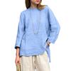 Women's Loose Cotton And Linen Retro Printed Round Neck Long Sleeved Fashionable Top
