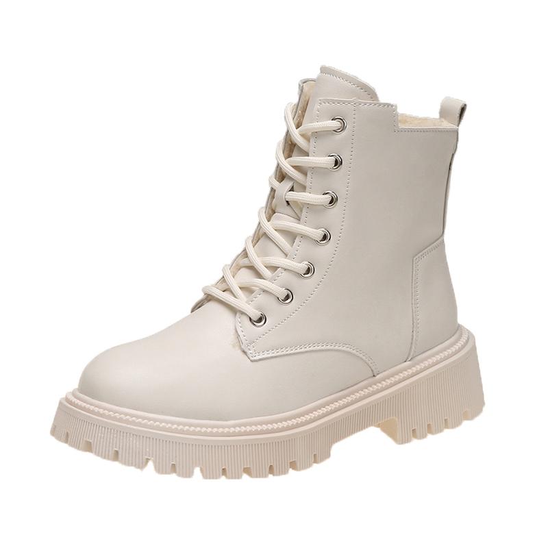 Fashion Women's Winter 2025 New Snow Boots with Velvet Flat Top Flat Shoes High Quality Lace Elegant PU Leather Casual Black Ankle Boots