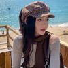 Versatile Plaid Beret Big Head Circumference Spring Painter Cap Sweet Women Artist Hat  Girls