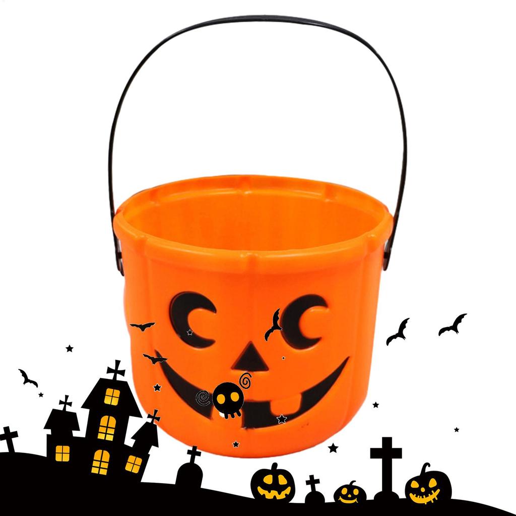 Halloween Bucket Candy Basket Pumpkin Pails Pumpkin Face Halloween Trick Treat Bucket Portable Candy Basket or Halloween Candy