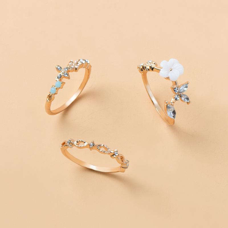 

Цветной бриллиант Полый набор колец Аксессуары Мода Сплав Открытый набор колец Женский