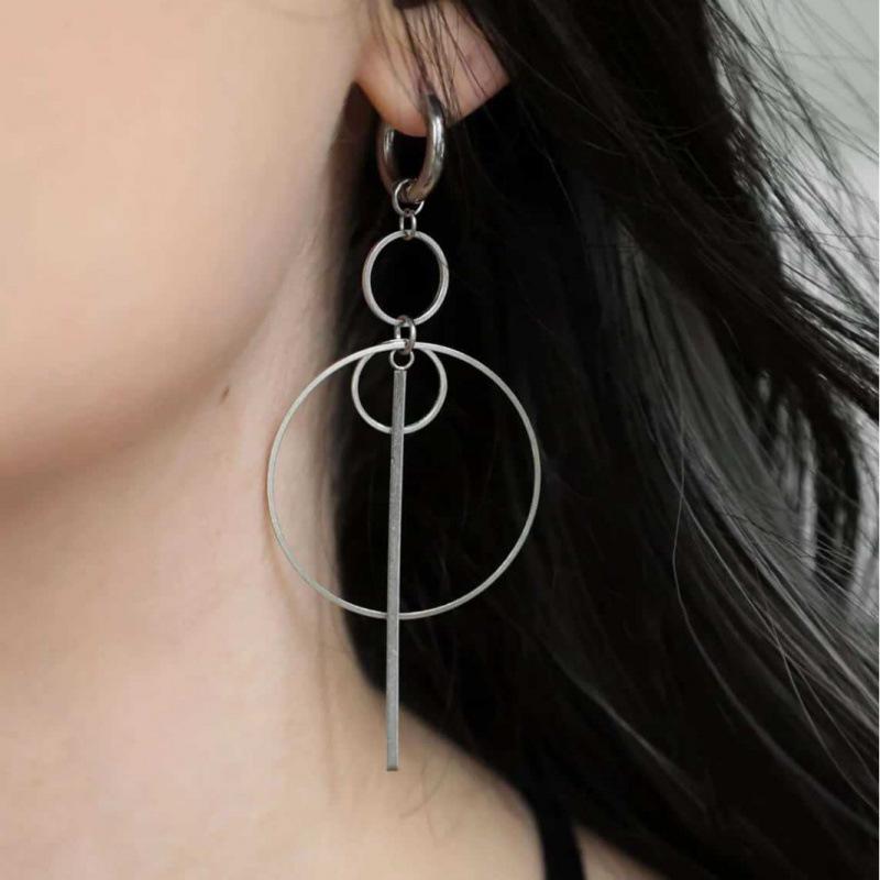 Gothic Punk Stainless Steel O-Ring Hoop Earrings - Bold Industrial Rock Style