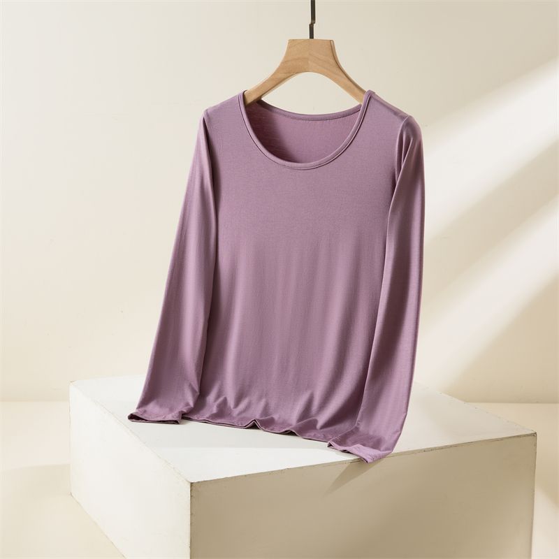 

Модальная нижняя рубашка женская весенне-осенняя нижнее белье облегающего тонкого типа с длинными рукавами футболка топы больших размеров слим-фит с низким вырезом тонкая осенняя одежда TARO XL (60.00 kg-70.00 kg recommended