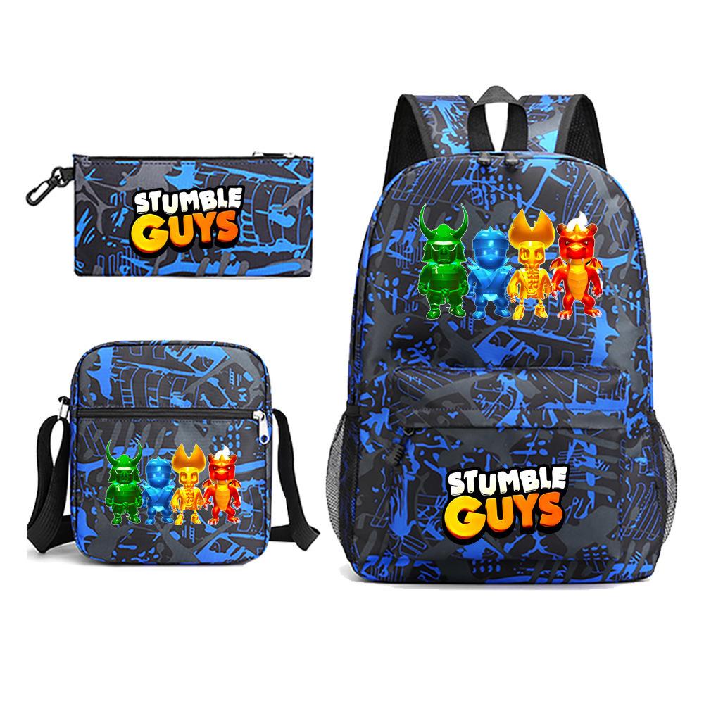 Large Capacity Schoolbag with Shoulder Strap; Student Three-piece Pencil Case Set