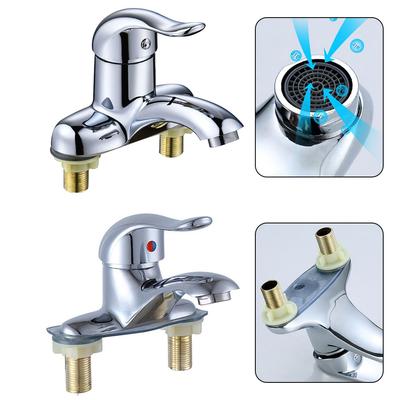Bathroom Faucet Double-Hole Basin Hot And Cold Water Faucet Bathroom Sink Mixing Valve Switch Stainless Steel Sink Mixer Tap