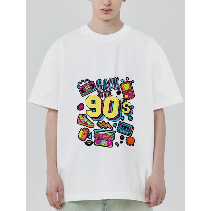 Back To The 90s T-Shirt Black Retro 90s Themed Graphic with Game Console Cassette Tape and Boombox Print for Casual Wear Party and Nostalgic Events