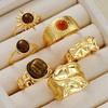 6Pcs/Set Vintage Sun Flower Tiger Eye Stone Rings for Women Irregular Gold Color Aesthetic Open Rings Fashion Jewelry Gifts