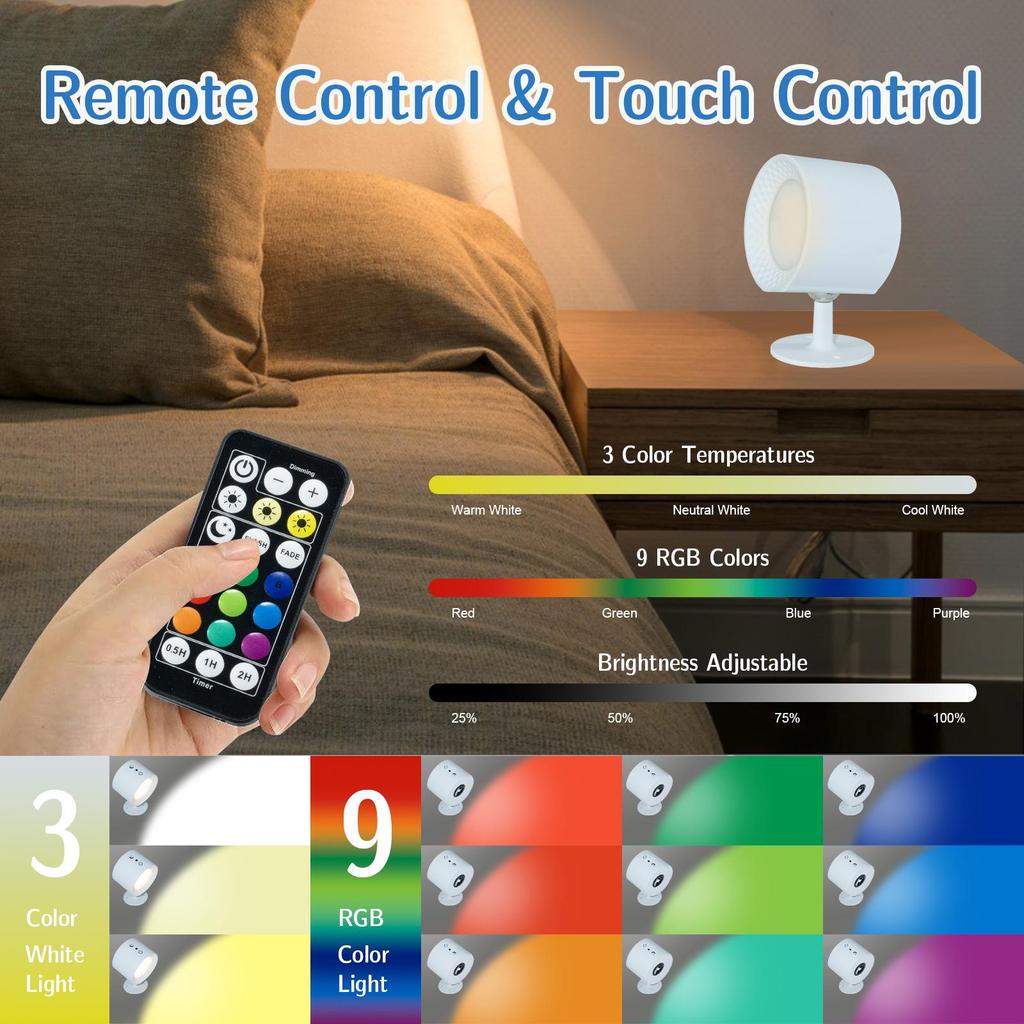 2024 Innovative USB Rechargeable Magnetic Wall Lamp with Remote Control - Three-Color Dimmable Night Light