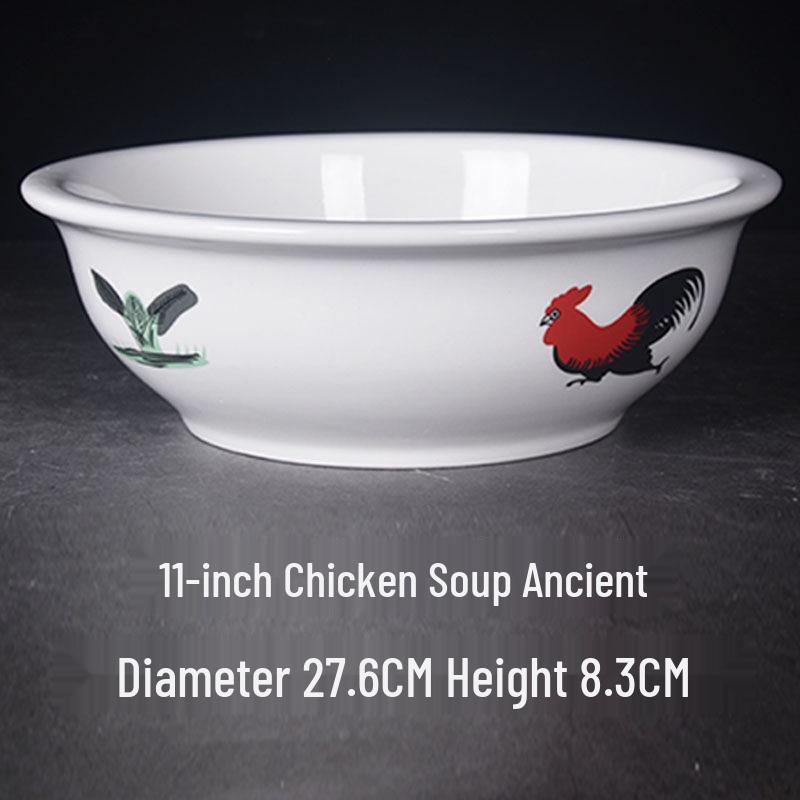 Extra Large Ceramic Soup Bowl with Rooster Design - Thickened for Sauerkraut Fish and More