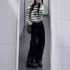 Casual Slash Neck Striped Sweaters Autumn Winter Stylish Off Shoulder Women's Korean Long Sleeve Basic Loose Knitted Pullovers