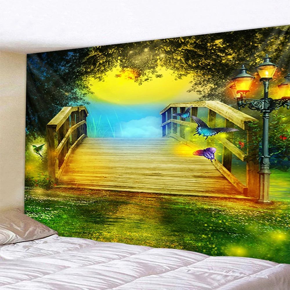 Home Wall Decoration Tapestry Fantasy Stone Arch Bridge Landscape Background Office Living Room Tapestry