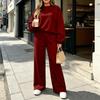 Women's Casual Fashion Long Sleeve High Waist Wide Straight Leg Sweatsuit Set