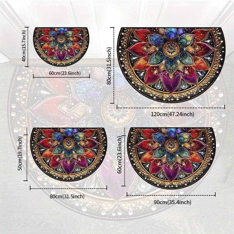 1Pcs Flower Pattern Semi Circle Welcome Doormat Non-Slip for Outdoor Patio Porch Kitchen Bathroom Entryway Floor Mat