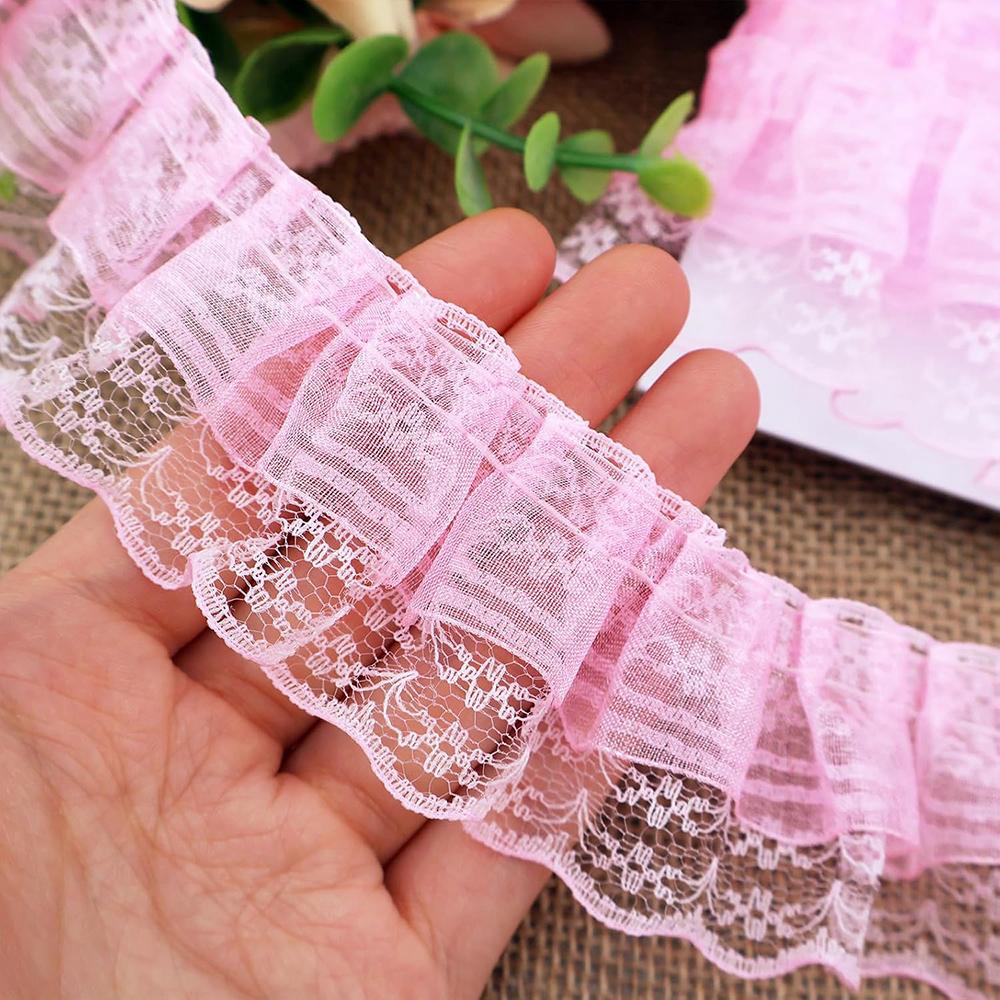 

2Yards Black White Exquisite Pleated Mesh Lace Trim Wedding Dress Accessories Doll Skirt Clothes Material розовый