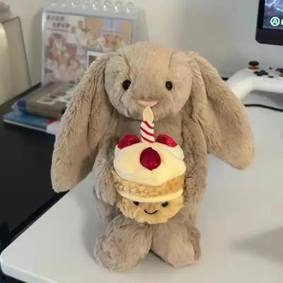 Neu Für Jelly 31cm Schüchternes Bonnie Kaninchen Mit Geburtstagstorte Plüschpuppe Begleitende Katzen, Hunde und Haustiere Weihnachtsgeschenk.