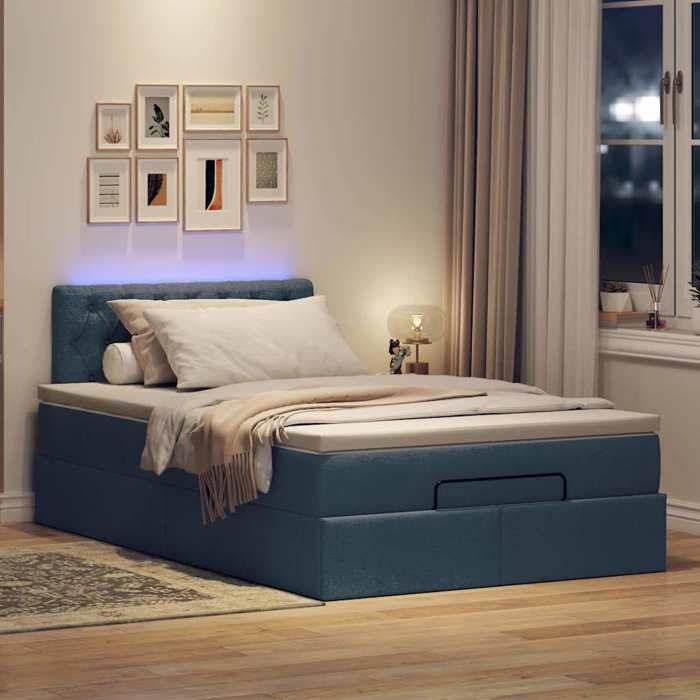 Lit ottoman - Maison Exclusive - 120 x 200 cm - Tissu bleu - Rangement avec LED