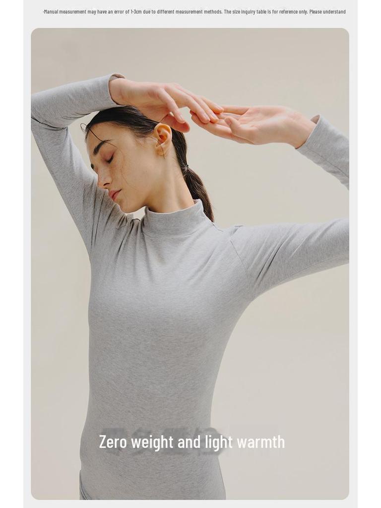Women's Slim Fit Pure Cotton Mid-Neck Sweater - Solid Color, Autumn/Winter Warm Innerwear