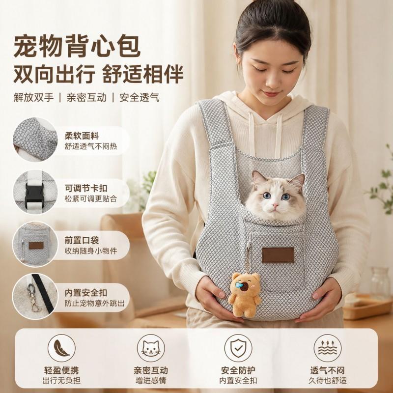 Pet Cat Carrier Backpack Vest Style Portable Breathable Travel Bag Small Dogs Cats 5-7kg Gray Medium Large