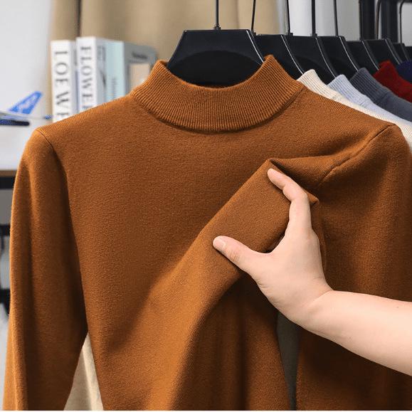 Men's Autumn Winter Knit Sweater | Round Neck, Half High Collar, Warm Middle-aged Base Layer