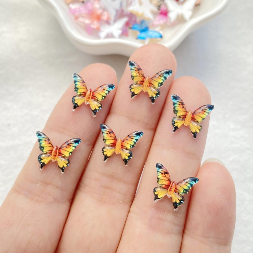 50Pcs Cute Mini Cartoon Colorful Butterflies Nail Art Resin Designer Charms Diy Craft For Nail 3D Decorations Jewelry