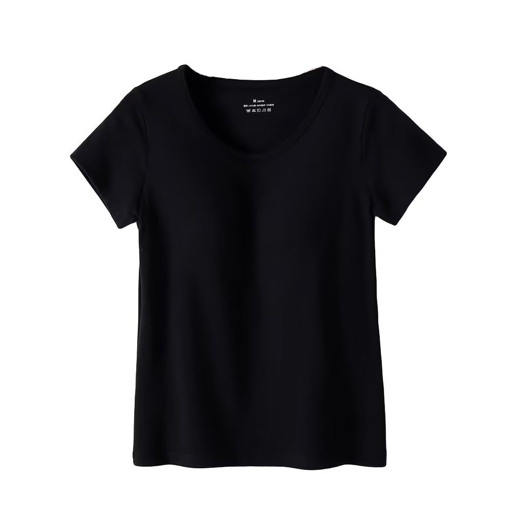 

с чашками бюстгальтера, которые можно носить как единый короткий крой и бюстгальтер большого размера [Uroi], футболка, женская, рукав, плотная, эластичная, рубашка, шить, топ, топ, чёрный