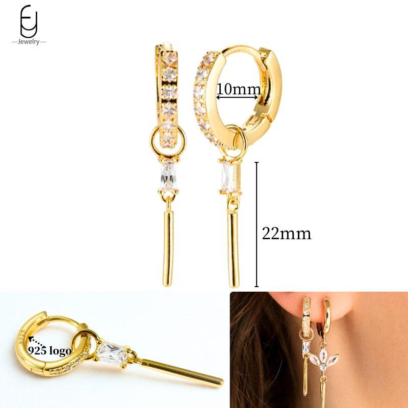 925 Silver Ear Needle White Crystal Gold Earrings for Women Luxury Water drop/Heart/Flower Pendant Earring Fine Jewelry