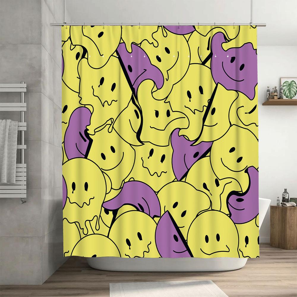 Cheerful Yellow Purple Ghost Bath Shower Curtain Waterproof Decor Fun Spooky Halloween Kids Room Home Decoration for Bathroom –