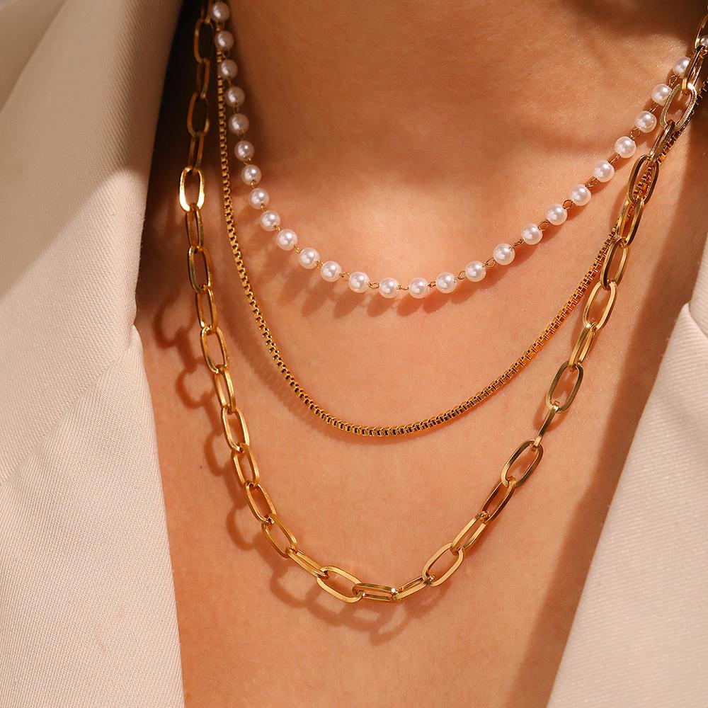 Stainless Steel Necklaces Noble White Imitation Zircon Layer Chain Fashion Trending Necklace For Women Zircon Vacation Wear New