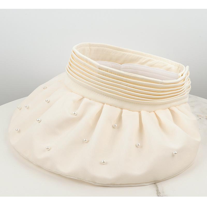 Foldable Japanese Organza Bright Beaded Eaves Empty Top Shell Hat Women's Summer Travel Visor Headband Sun Hat
