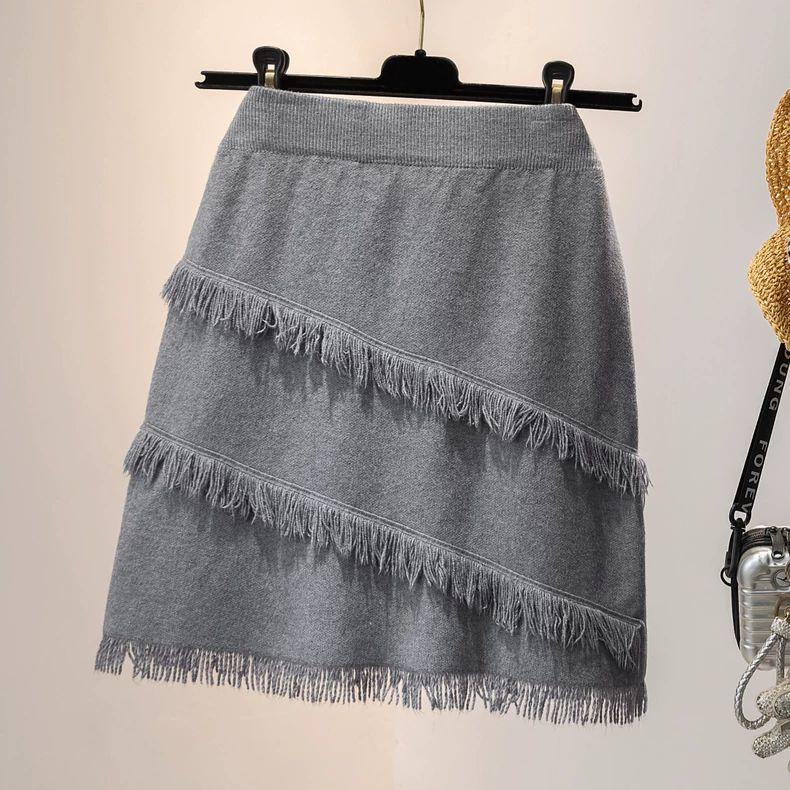 

Юбка-полуюбка с кисточками, женская, большая свободная, А-силуэт, короткая юбка 2XL серый
