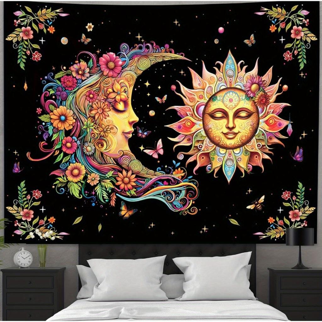 Sun and Moon Tapestry Vibrant Celestial Wall Art for Bedroom or Living Room Large Decorative Hanging Add Mystical Charm