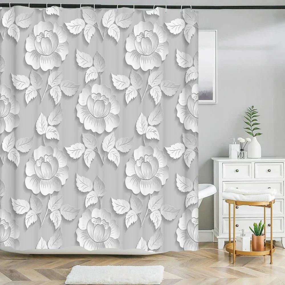 3D Beautiful Flower Tree Printed Bathroom Curtain Polyester Waterproof With Hooks Home Decoration Shower Curtain Bathroom Screen