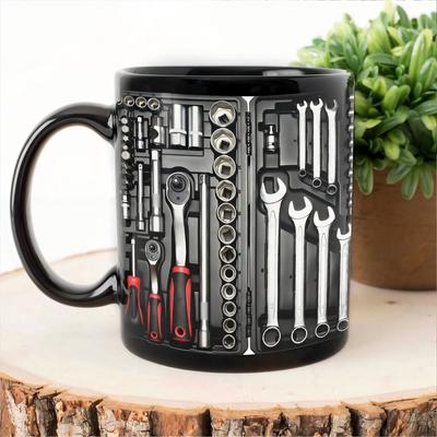 Funny 325ml Coffee Mug Ceramic Wrench Pattern Mechanic Water Cup Sturdy Toolbox Design Mechanic Mug Auto/Car Mechanic Gift