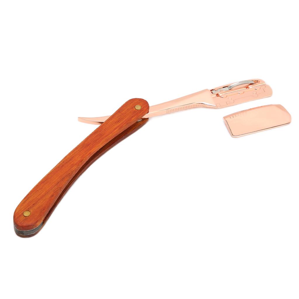 Old Style Straight Razor Rosewood Handle Straight Edge Barber Razor for Men and WomenRose Gold