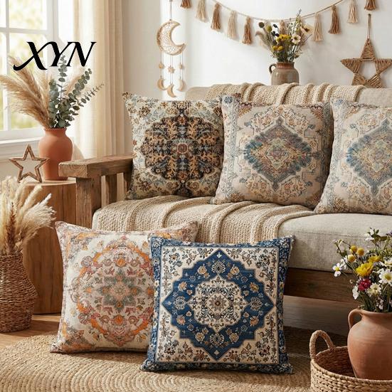 Square Pillow Case Boho Throw Covers, 18 x Inch Bohemia Bedroom Pillowslip Ethnic Style Cushion Case, Decorative Pillowcase for Sofa Couch